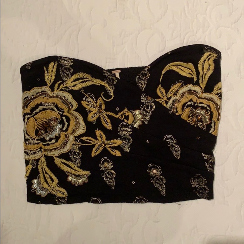 Unique embroidered Free People Strapless Top